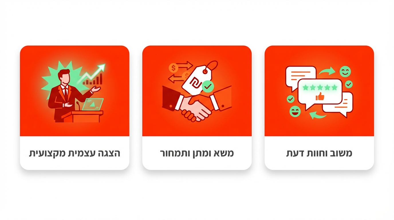 בעלת עסק יושבת בביטחון בפגישה עסקית ומביעה את דעתה